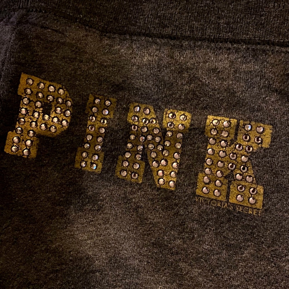 PINK Victoria's Secret University Pink Rhinestone Sweatpants Grey Lounge Joggers - Picture 4 of 10